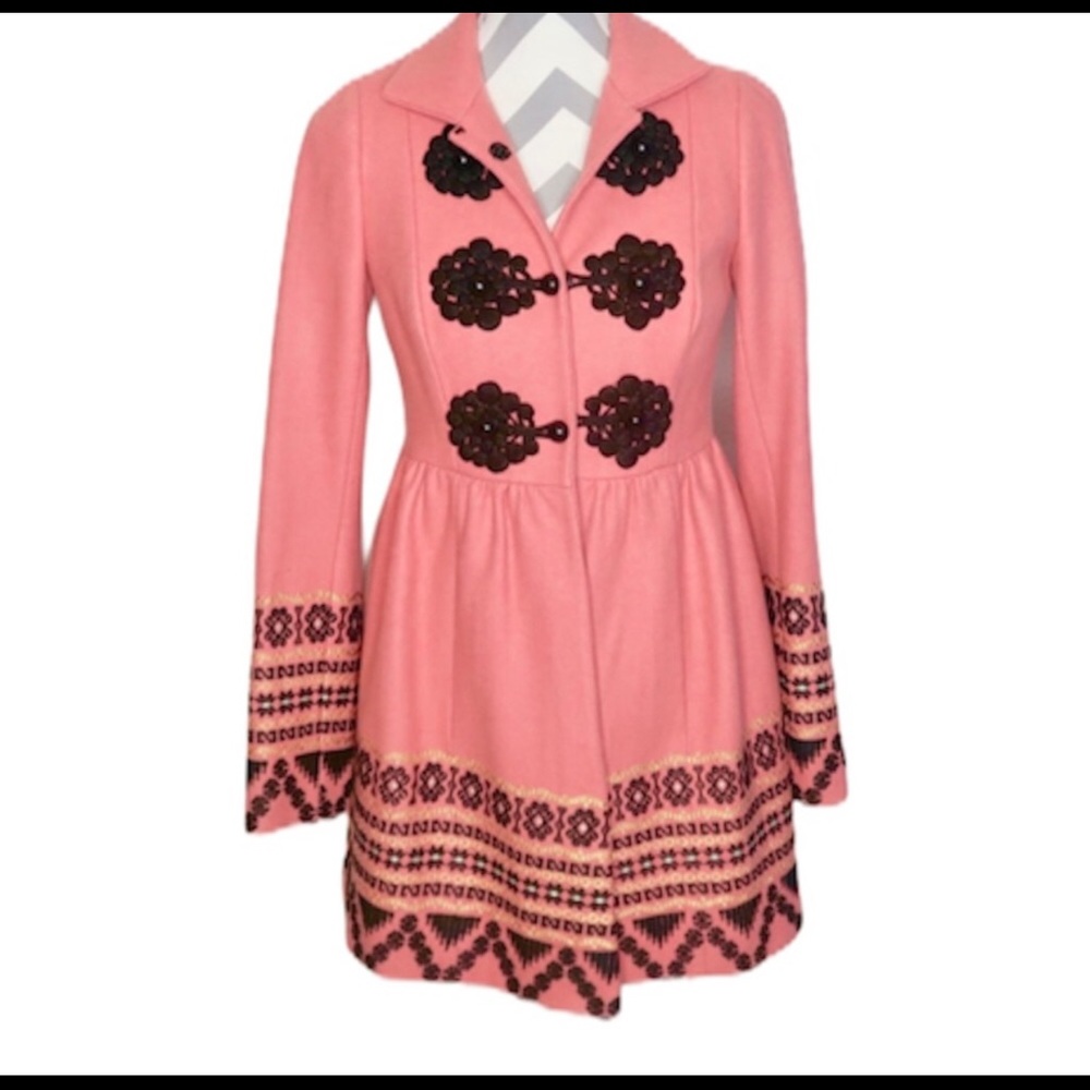 Anthropologie Embroidered Coat Pink Size 4